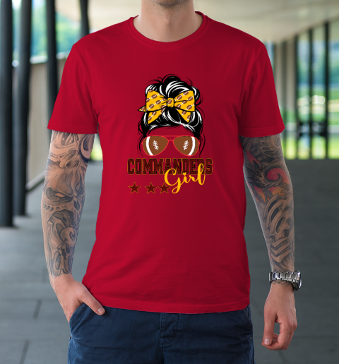Retro Commanders Girl Messy Bun Sports Fan Team Matching T-Shirt 6