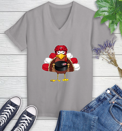 Carolina Hurricanes Turkey Thanksgiving Day Women's V-Neck T-Shirt 4