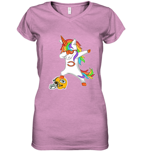 Football Dabbing Unicorn Steps On Helmet Chicago Bears Women's V-Neck T-Shirt