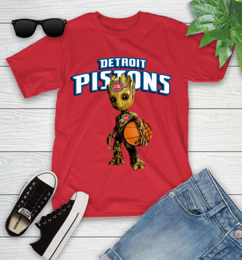 Detroit Pistons NBA Basketball Groot Marvel Guardians Of The Galaxy Youth T-Shirt 10