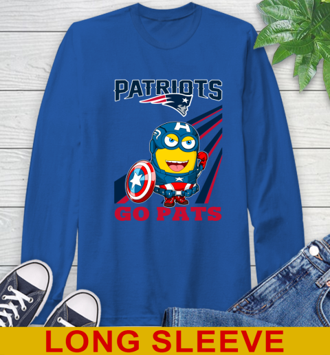 NFL Football New England Patriots Captain America Marvel Avengers Minion Shirt Long Sleeve T-Shirt 11