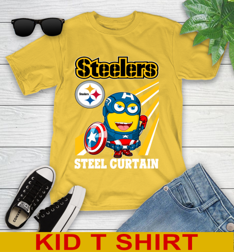 NFL Football Pittsburgh Steelers Captain America Marvel Avengers Minion Shirt Youth T-Shirt 9