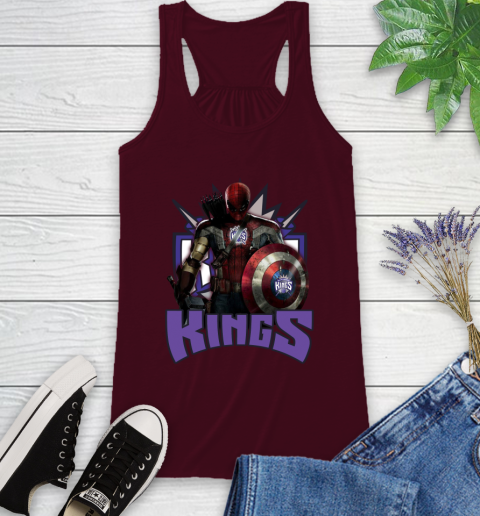 Sacramento Kings NBA Basketball Captain America Thor Spider Man Hawkeye Avengers Racerback Tank 3