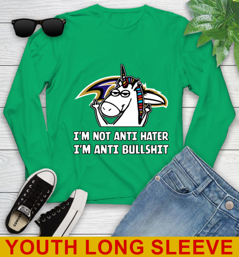 Baltimore Ravens NFL Football Unicorn I'm Not Anti Hater I'm Anti Bullshit Youth Long Sleeve 7