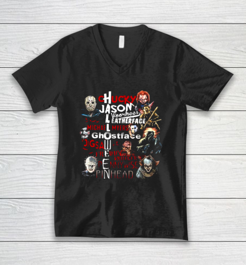Chucky Jason Leatherface Michael Myers Ghostface Halloween V-Neck T-Shirt