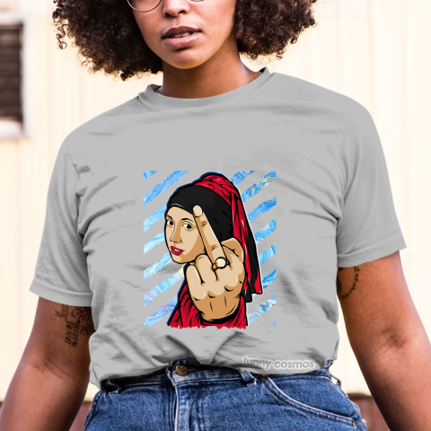 Air Jordan 1 Couture Matching Sneaker Tshirt The girl With The Pearl Earing Middle Finger Red and Black Jordan Tshirt