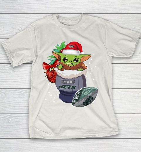 New York Jets Christmas Baby Yoda Star Wars Funny Happy NFL Youth T-Shirt 11