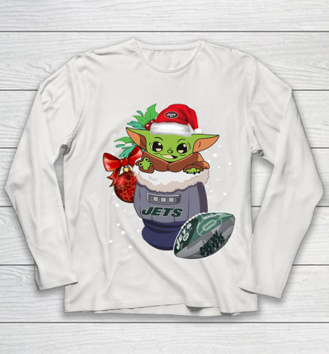 New York Jets Christmas Baby Yoda Star Wars Funny Happy NFL Youth Long Sleeve 11