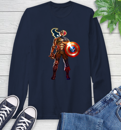 NFL Captain America Marvel Avengers Endgame Football Sports Houston Texans Long Sleeve T-Shirt 4
