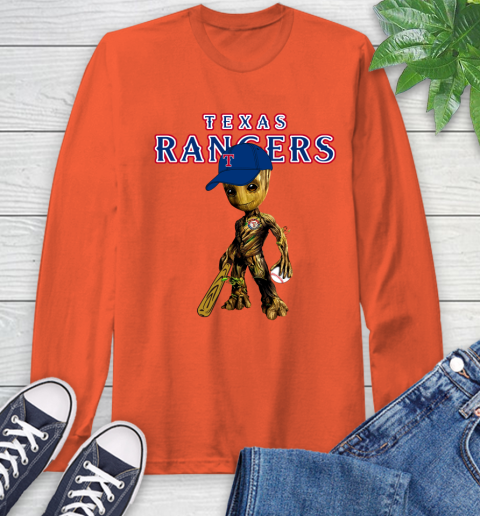 MLB Texas Rangers Groot Guardians Of The Galaxy Baseball Long Sleeve T-Shirt 5