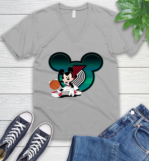 NBA Portland Trail Blazers Mickey Mouse Disney Basketball V-Neck T-Shirt 4
