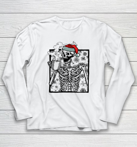 Skeleton Drinking Coffee Shirt Death Drinking Coffee Skeleton Christmas Long Sleeve T-Shirt