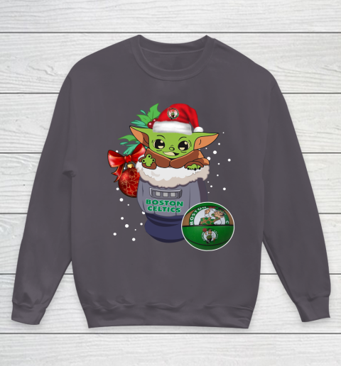 Boston Celtics Christmas Baby Yoda Star Wars Funny Happy NBA Youth Sweatshirt 6