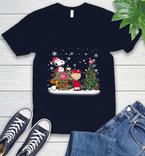 Atlanta Hawks NBA Basketball Christmas The Peanuts Movie Snoopy V-Neck T-Shirt 2