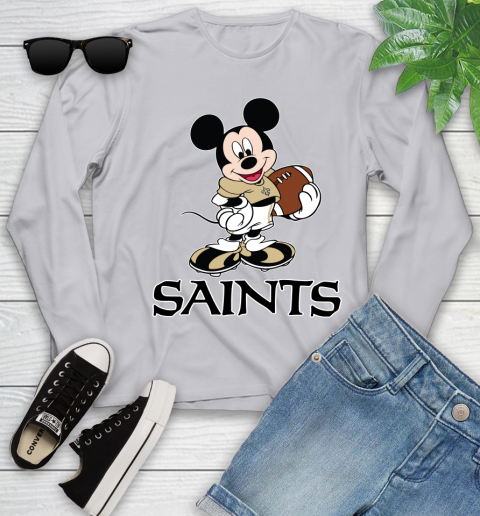 NFL Football New Orleans Saints Cheerful Mickey Mouse Shirt Youth Long Sleeve 5