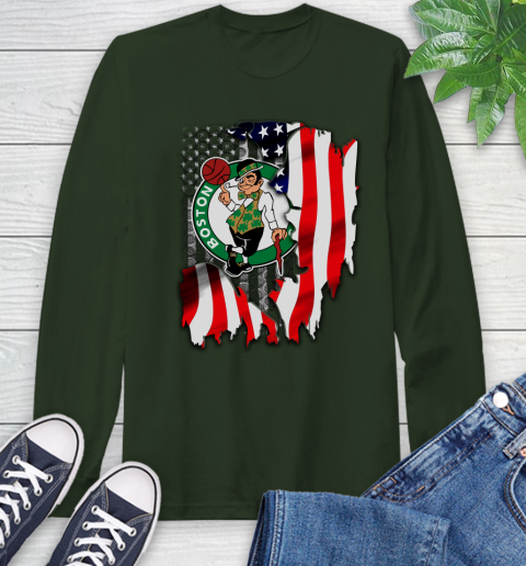Boston Celtics NBA Basketball American Flag Long Sleeve T-Shirt 7