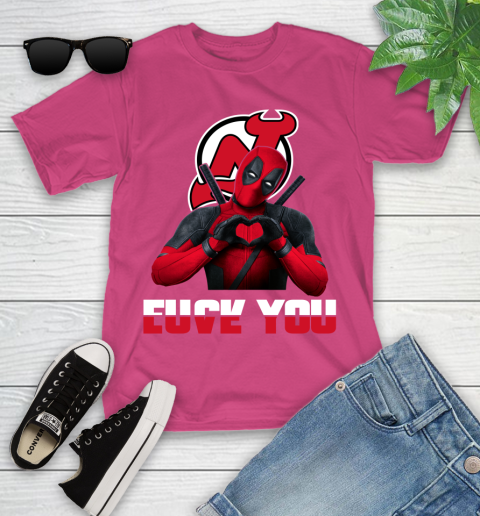 NHL New Jersey Devils Deadpool Love You Fuck You Hockey Sports Youth T-Shirt 11