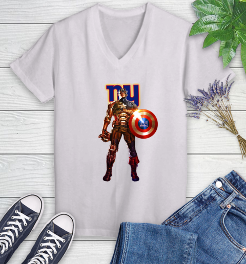 NFL Captain America Marvel Avengers Endgame Football Sports New York Giants Women's V-Neck T-Shirt