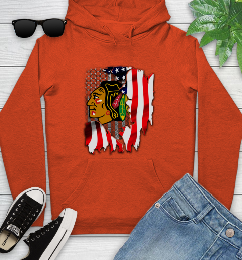 Chicago Blackhawks NHL Hockey American Flag Youth Hoodie 4