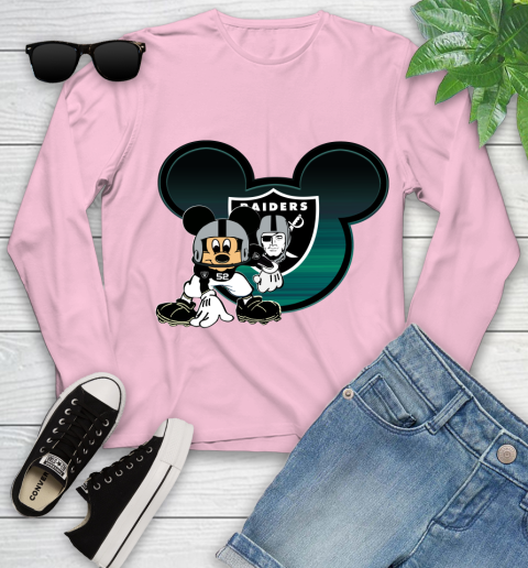 NFL Oakland Raiders Mickey Mouse Disney Football T Shirt Youth Long Sleeve 10