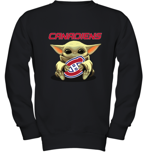 Baby Yoda Hugs The Montreal Canadiens Ice Hockey Youth Sweatshirt