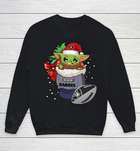 Oakland Raiders Christmas Baby Yoda Star Wars Funny Happy NFL Youth Sweatshirt