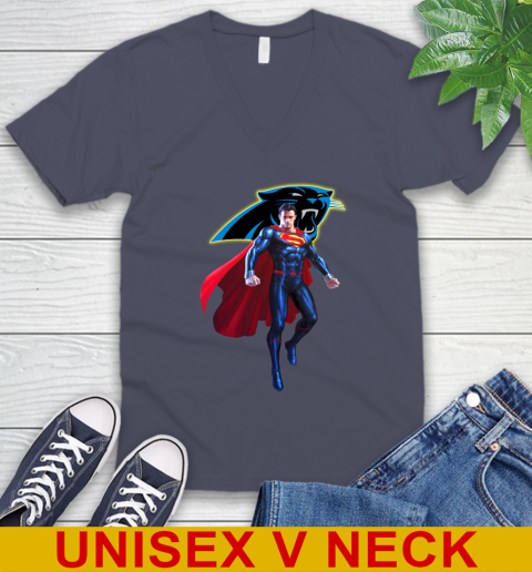 NFL Superman DC Sports Football Carolina Panthers V-Neck T-Shirt 8