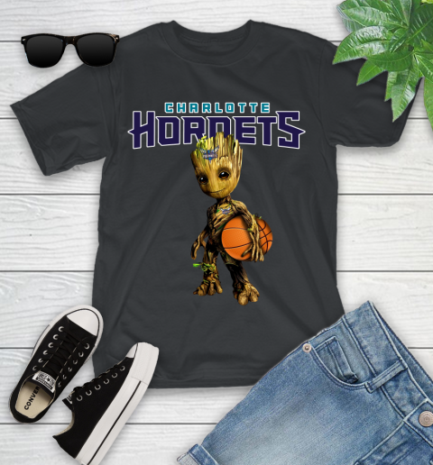 Charlotte Hornets NBA Basketball Groot Marvel Guardians Of The Galaxy Youth T-Shirt 2