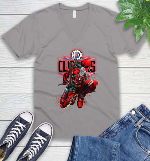 NBA Deadpool Marvel Comics Sports Basketball LA Clippers V-Neck T-Shirt 4