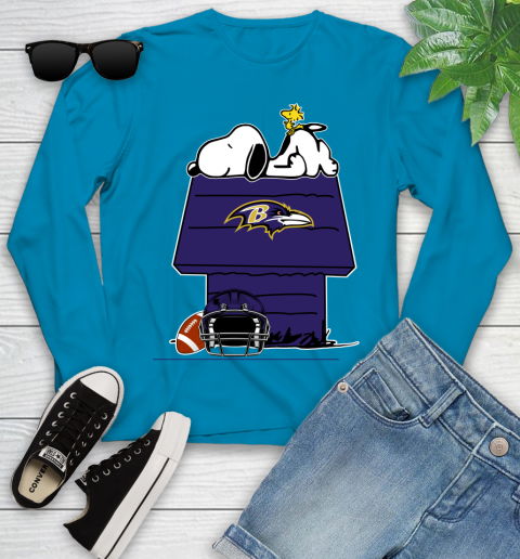 Baltimore Ravens NFL Football Snoopy Woodstock The Peanuts Movie Youth Long Sleeve 7