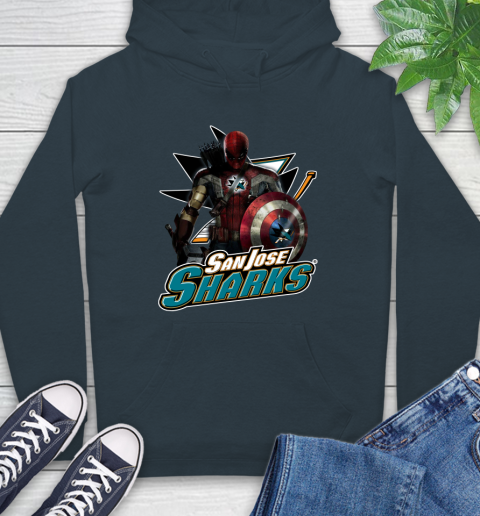 NHL Captain America Thor Spider Man Hawkeye Avengers Endgame Hockey San Jose Sharks Hoodie 7