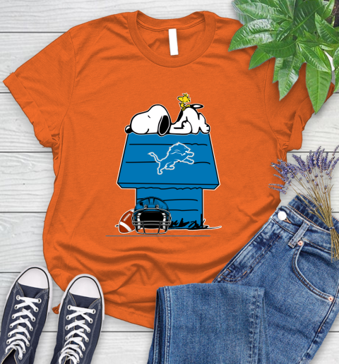 Detroit Lions NFL Football Snoopy Woodstock The Peanuts Movie Women's T-Shirt 4