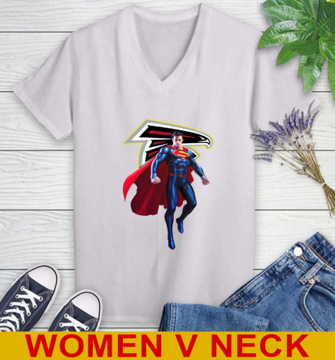 NFL Superman DC Sports Football Atlanta Falcons Women's V-Neck T-Shirt