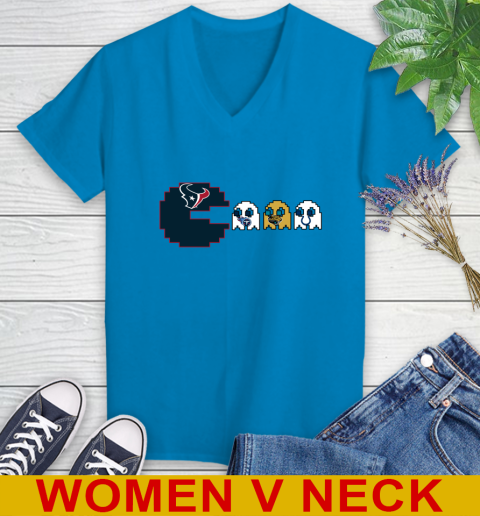 Houston Texans NFL Football Pac Man Champion Women's V-Neck T-Shirt 8