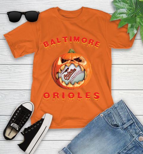 MLB Baltimore Orioles Halloween Pumpkin Baseball Sports Youth T-Shirt 7