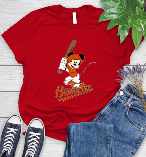 MLB Baseball Baltimore Orioles Cheerful Mickey Mouse Shirt Women's T-Shirt 11