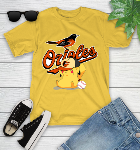MLB Pikachu Baseball Sports Baltimore Orioles Youth T-Shirt 8
