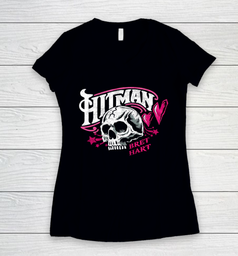 Skull Hit man Bret Hart WWE for fans and lovers vintage Women's V-Neck T-Shirt