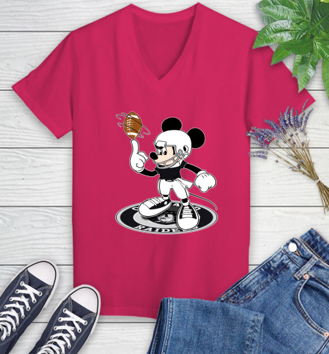 NFL Football Oakland Raiders Cheerful Mickey Disney Shirt Women's V-Neck T-Shirt 8