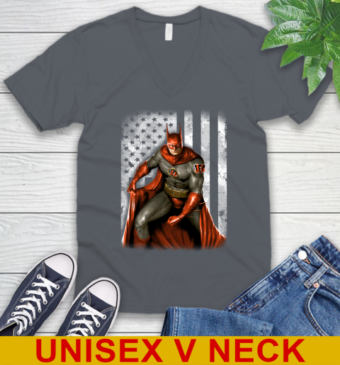 Cincinnati Bengals NFL Football Batman DC American Flag Shirt V Neck T Shirt