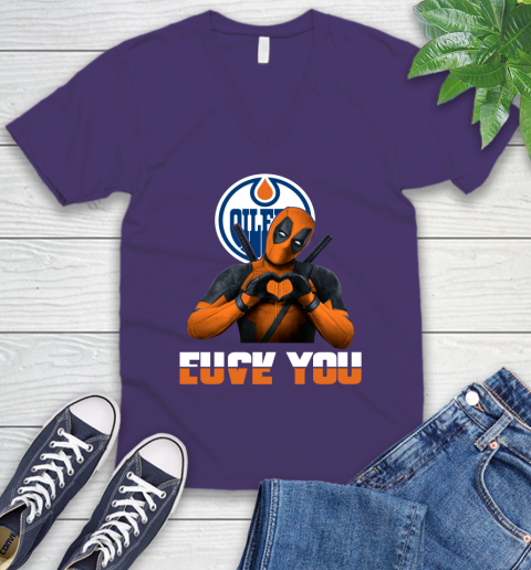 NHL Edmonton Oilers Deadpool Love You Fuck You Hockey Sports V-Neck T-Shirt 9