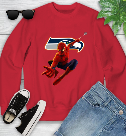 NFL Spider Man Avengers Endgame Football Seattle Seahawks Youth Sweatshirt 9