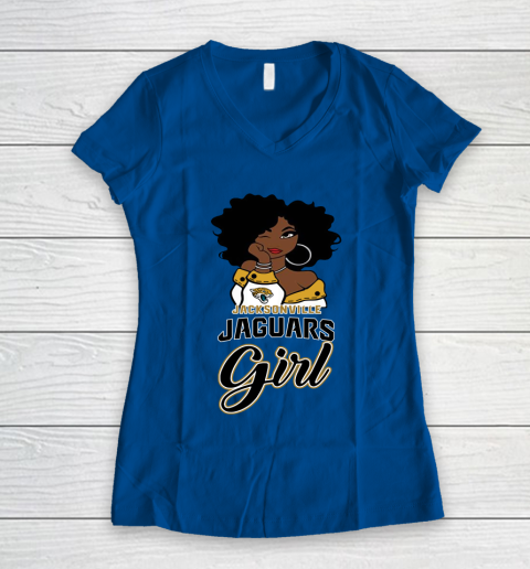 Jacksonville Jaguars Girl NFL Women's V-Neck T-Shirt 9