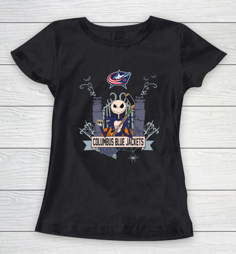 NHL Columbus Blue Jackets Hockey Jack Skellington Halloween Women's T-Shirt