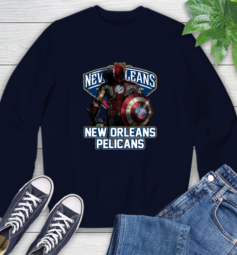 New Orleans Pelicans NBA Basketball Captain America Thor Spider Man Hawkeye Avengers Sweatshirt 3