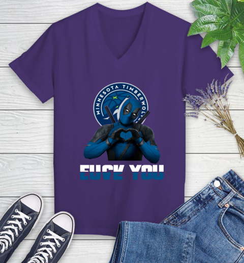NBA Minnesota Timberwolves Deadpool Love You Fuck You Basketball Sports Women's V-Neck T-Shirt 3