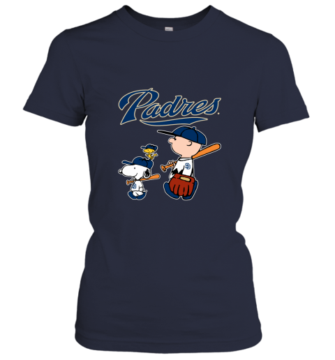 nfpk san diego padres lets play baseball together snoopy mlb shirt ladies t shirt 20 front navy