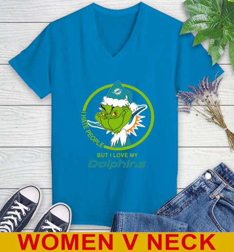 Miami Dolphins NFL Christmas Grinch I Hate People But I Love My Favorite Football Team Women's V-Neck T-Shirt 8