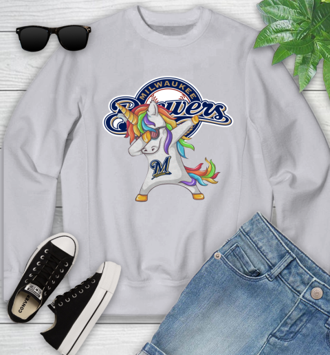 Milwaukee Brewers MLB Baseball Funny Unicorn Dabbing Sports Youth Sweatshirt 4
