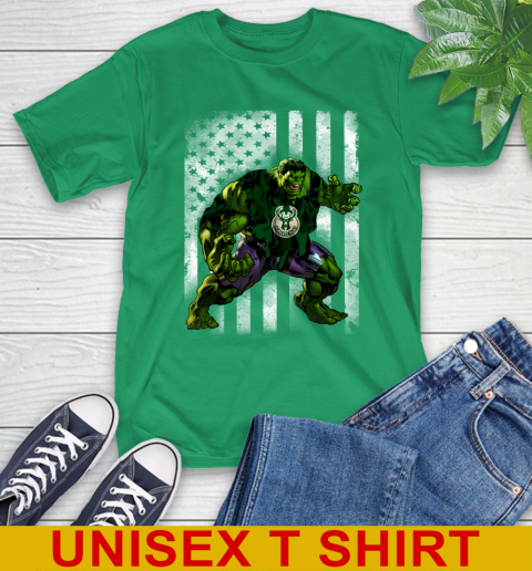 Milwaukee Bucks Hulk Marvel Avengers NBA Basketball American Flag T-Shirt 7